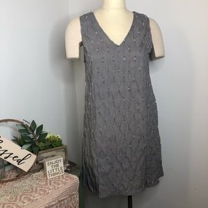 Very J Striped Distressed  V-Neck Front Slit Dress
